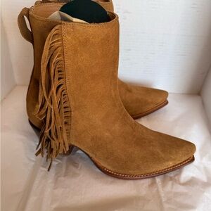 Tecovas Georgia Tan Suede Fringe Ankle Boots